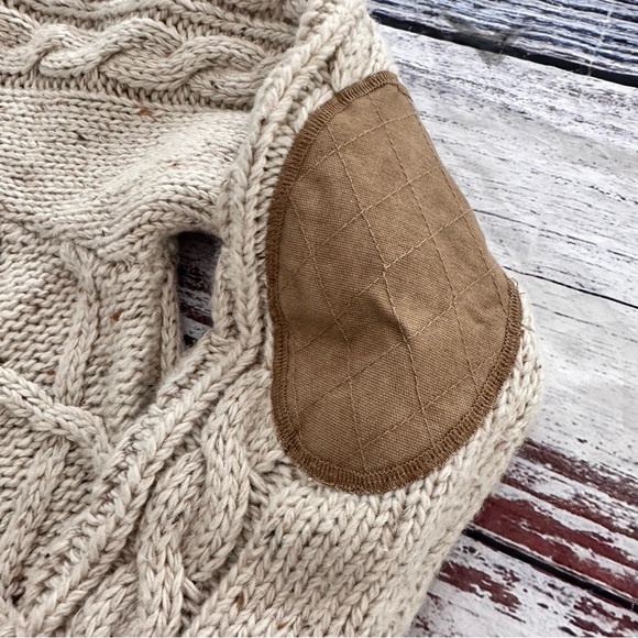 Carhartt Oatmeal Tan Wool Blend Cable Knit Sweater With Elbow Patch - Picture 4 of 10